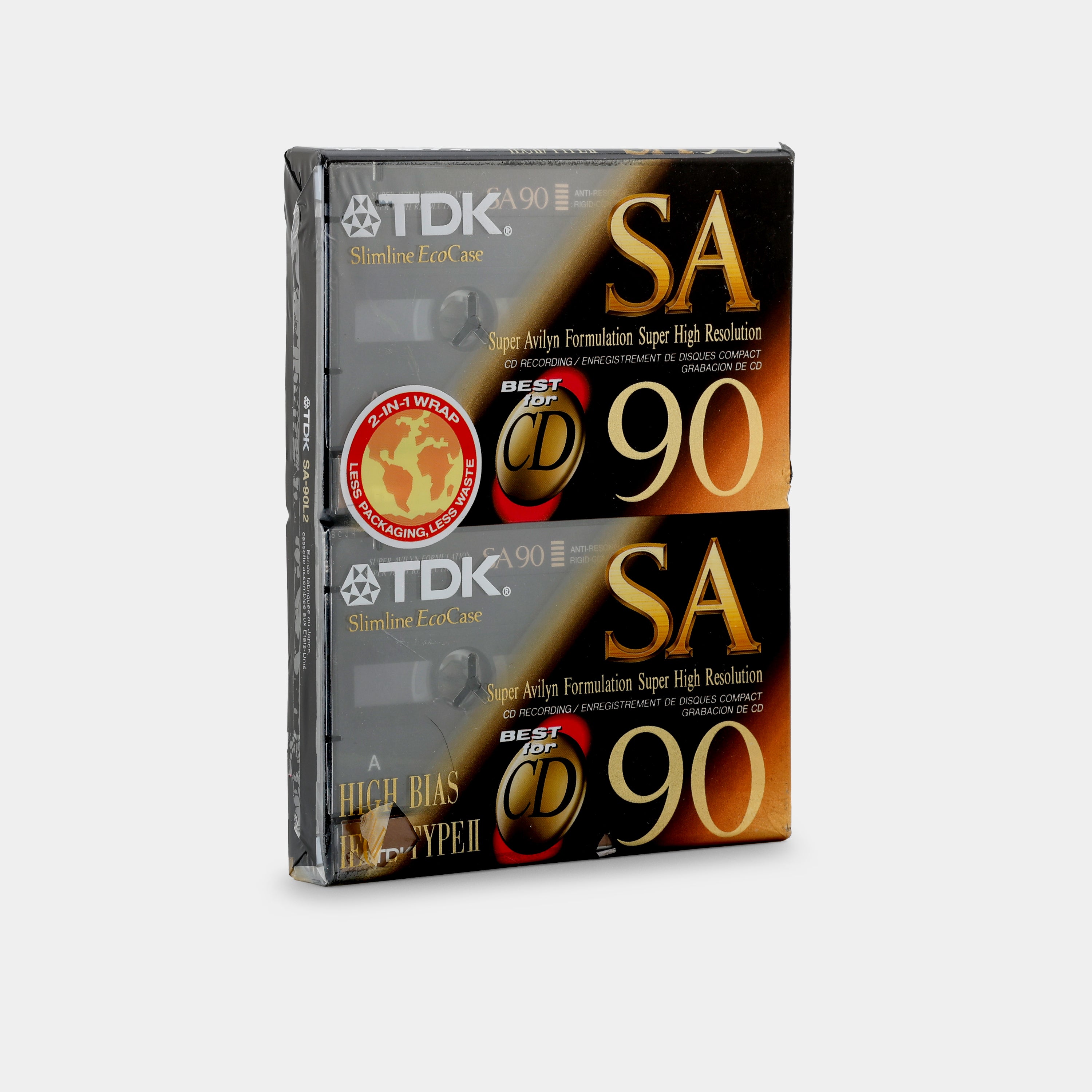TDK SA90 Type II 90 Min Blank Recordable Cassette Tape in Slimline Eco Case (2 Pack)